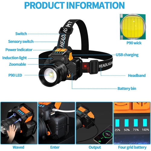 Phare à induction Strong LED Chargeur USB multifonctionnel pour la pêche nocturne à l'extérieur - mèche [lumière blanche]