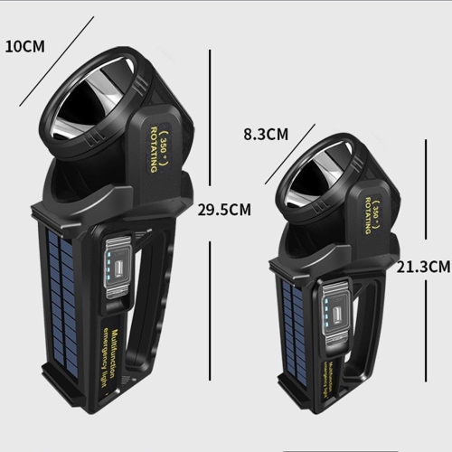 Lampe de poche rechargeable, lampe de poche solaire portative à 9 modes, tête de lampe rotative à 350°, alimentation d'urgence et mobile - Petit