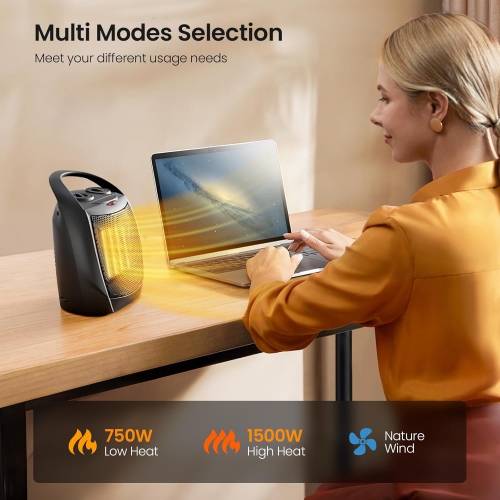 COWSAR Portable Electric Space Heater, 750W/1500W Ceramic Heater Fan with Adjustable Thermostat, Overheat Protection, ETL Certified for Home Office