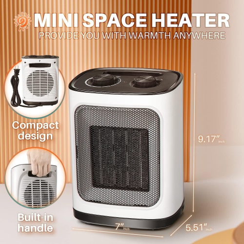 COWSAR Portable Electric Space Heater, 1500W Ceramic Heater with Adjustable Thermostat, Overheat & Tip-Over Protection, Fast Heating for Indoor Use