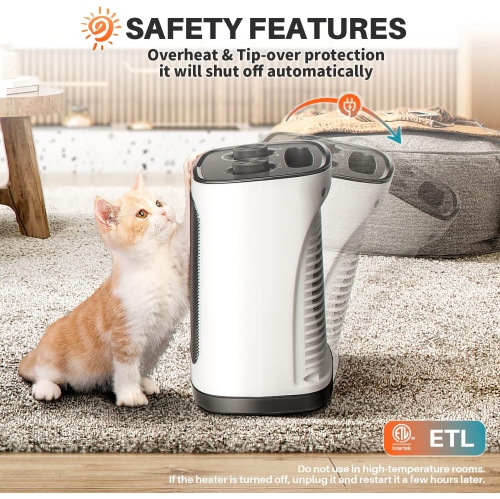 COWSAR Portable Electric Space Heater, 1500W Ceramic Heater with Adjustable Thermostat, Overheat & Tip-Over Protection, Fast Heating for Indoor Use