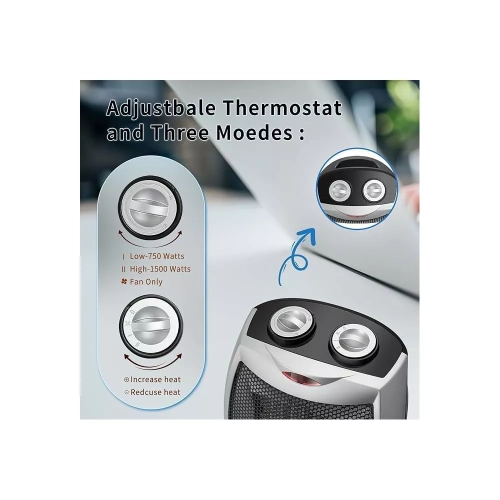 COWSAR Quiet Tabletop Electric Heater with Overheat Protection – Portable for Home & Office