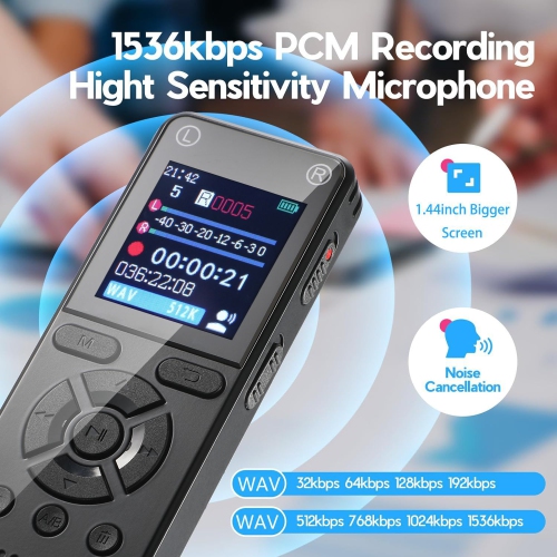 Enregistreur vocal numérique Un clic, enregistrement HD Enregistreur vocal facile à contrôler avec lecture, pour lectures Meeting Lecteur MP3