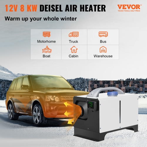 VEVOR 8KW Diesel Air Heater, Parking Heater 12V Truck Heater, One Air Outlet, with Black LCD Switch, Remote Control, Fast Heating Compact Diesel