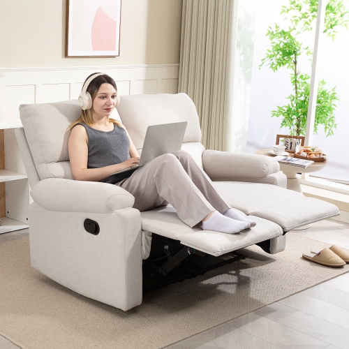 HOMCOM Double Reclining Loveseat, 2 Seater Manual Recliner Chair, Upholstered Reclining Sofa Chair with Footrest and Split Backrest, Cream White