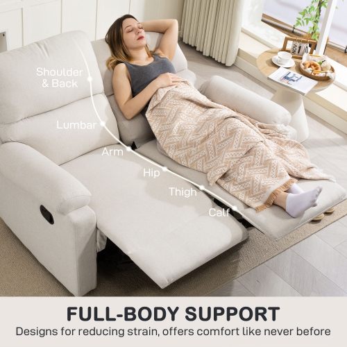 HOMCOM Double Reclining Loveseat, 2 Seater Manual Recliner Chair, Upholstered Reclining Sofa Chair with Footrest and Split Backrest, Cream White