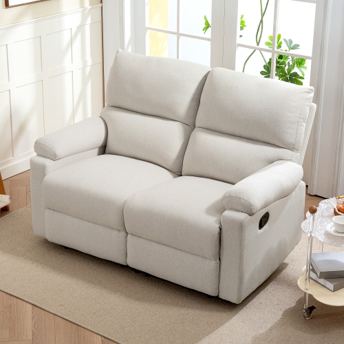 HOMCOM Double Reclining Loveseat, 2 Seater Manual Recliner Chair, Upholstered Reclining Sofa Chair with Footrest and Split Backrest, Cream White