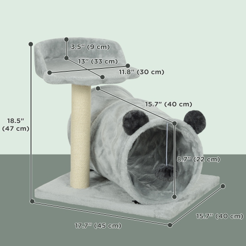 PawHut 18.5" Cat Tree, Small Cat Tower with Tunnel, Scratching Post, Plush Bed, Dangling Ball, Compact Kitten Activity Centre for Indoor, Grey