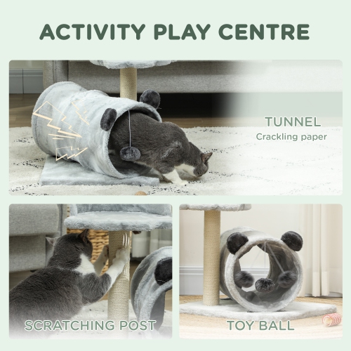 PawHut 18.5" Cat Tree, Small Cat Tower with Tunnel, Scratching Post, Plush Bed, Dangling Ball, Compact Kitten Activity Centre for Indoor, Grey