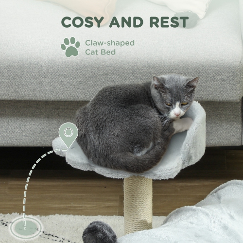 PawHut 18.5" Cat Tree, Small Cat Tower with Tunnel, Scratching Post, Plush Bed, Dangling Ball, Compact Kitten Activity Centre for Indoor, Grey