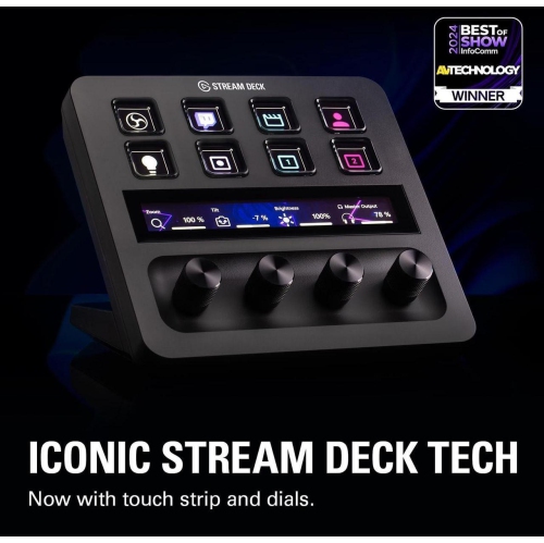 Remis à neuf - Stream Deck + contrôleur Studio d'Elgato avec bande tactile et cadrans personnalisables - Noir