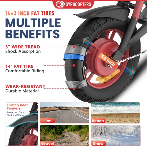 Vélo électrique pliable à gros pneus Fury Fat Tire de Gyrocopters - Noir