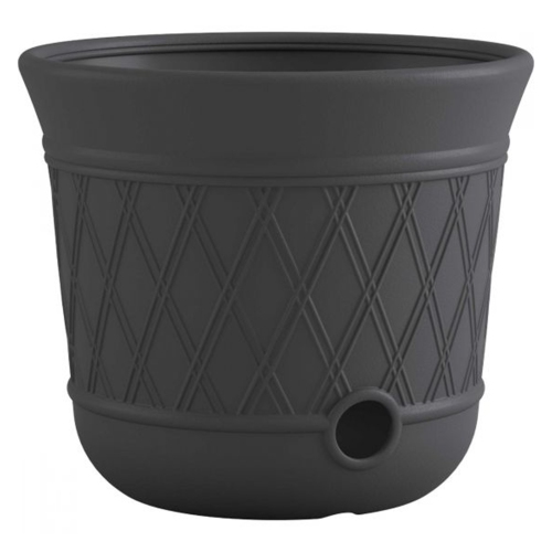 Suncast – Pot de rangement décoratif en résine pour jardin extérieur, 14 x 12&nbsp;po, gris