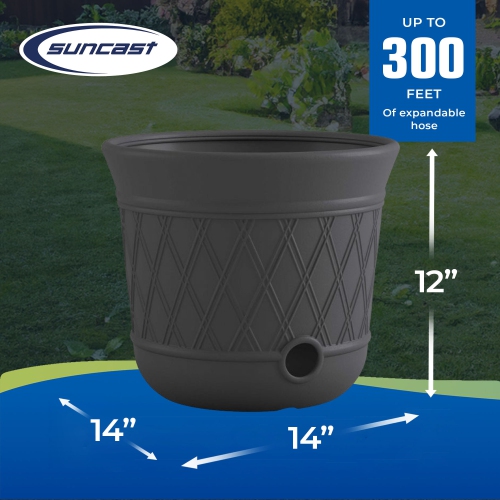 Suncast – Pot de rangement décoratif en résine pour jardin extérieur, 14 x 12 po, gris