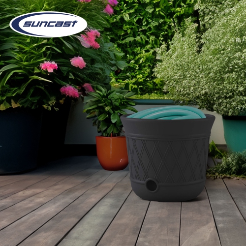 Suncast – Pot de rangement décoratif en résine pour jardin extérieur, 14 x 12 po, gris