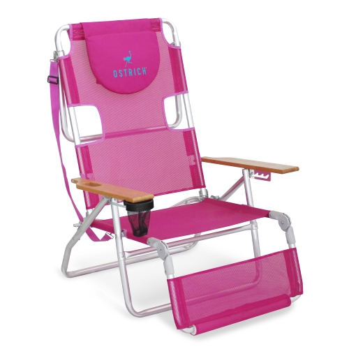Ostrich Original – Chaise longue de plage d'extérieur légère 3N1 avec repose-pieds, rose