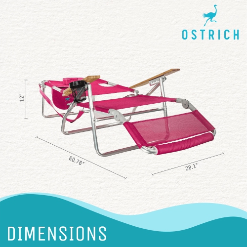 Ostrich Original – Chaise longue de plage d'extérieur légère 3N1 avec repose-pieds, rose