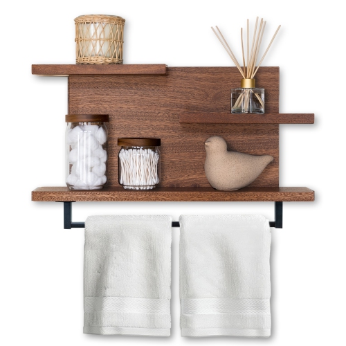 Straga 23" Mahogany 3-Tier Shelf w/18" Towel Bar - Floating Bathroom Organizer for Towels & Decor - Powder Room, Bedroom - Made in Canada 03