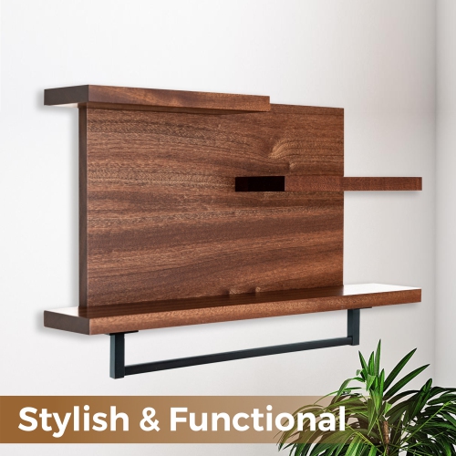 Straga 23" Mahogany 3-Tier Shelf w/18" Towel Bar - Floating Bathroom Organizer for Towels & Decor - Powder Room, Bedroom - Made in Canada 03