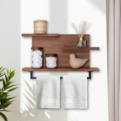 Straga 23" Mahogany 3-Tier Shelf w/18" Towel Bar - Floating Bathroom Organizer for Towels & Decor - Powder Room, Bedroom - Made in Canada 03