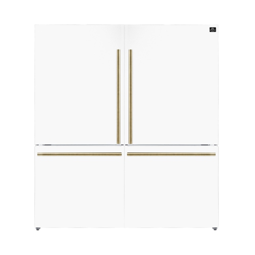 Forno Milano 2-Piece 62-Inch Freestanding Dual Bottom Freezer Refrigerator, White â€“ 34.4 cu.ft, Touch Control, Ice Maker
