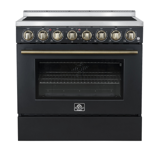 FORNO  Paolo 36 Inch Freestanding Electric Range, Stainless Steel, 5.44 Cu.ft, True Convection Oven, Energy Efficient In Black