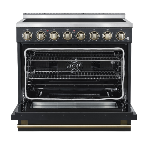 Forno Paolo 36 Inch Black Freestanding Electric Range, Stainless Steel, 5.44 cu.ft, True Convection Oven, Energy Efficient