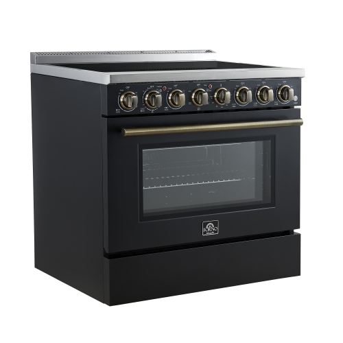 Forno Paolo 36 Inch Black Freestanding Electric Range, Stainless Steel, 5.44 cu.ft, True Convection Oven, Energy Efficient