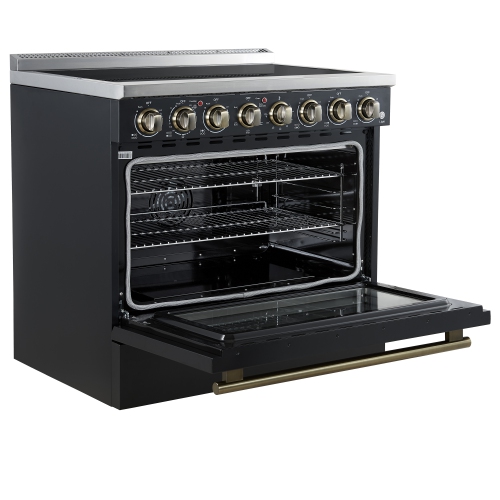 Forno Paolo 36 Inch Black Freestanding Electric Range, Stainless Steel, 5.44 cu.ft, True Convection Oven, Energy Efficient
