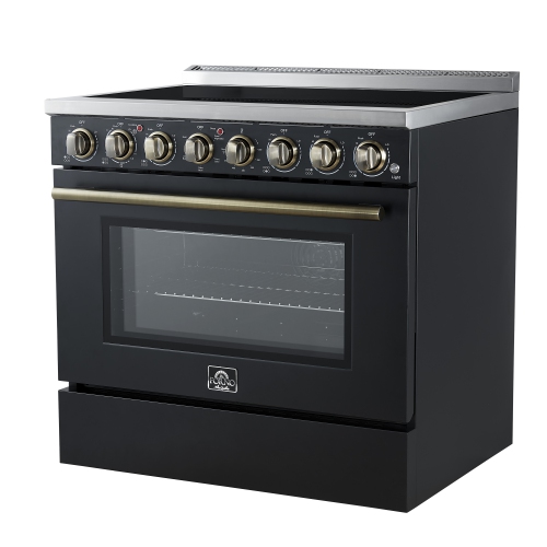 Forno Paolo 36 Inch Black Freestanding Electric Range, Stainless Steel, 5.44 cu.ft, True Convection Oven, Energy Efficient