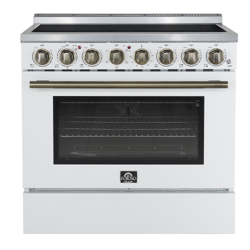 Forno Paolo 36 Inch White Freestanding Electric Range, Stainless Steel, 5.44 cu.ft, True Convection Oven, Energy Efficient