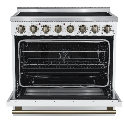 Forno Paolo 36 Inch White Freestanding Electric Range, Stainless Steel, 5.44 cu.ft, True Convection Oven, Energy Efficient