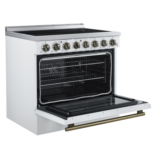 Forno Paolo 36 Inch White Freestanding Electric Range, Stainless Steel, 5.44 cu.ft, True Convection Oven, Energy Efficient