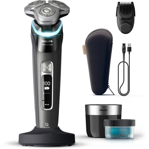 Philips Electric Shaver Series i9000 Prestige, Wet & Dry with 360° Precision Flexing Head & Triple Action Lift & Cut, Ink Black, AMZ Exclusive,