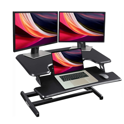 Standing Desk Converter 33", Height Adjustable Sit Stand Desk Riser | 35lbs Capacity | Adjustable Height Range 4.3"–19.3" | Removable Tray, Non-Slip