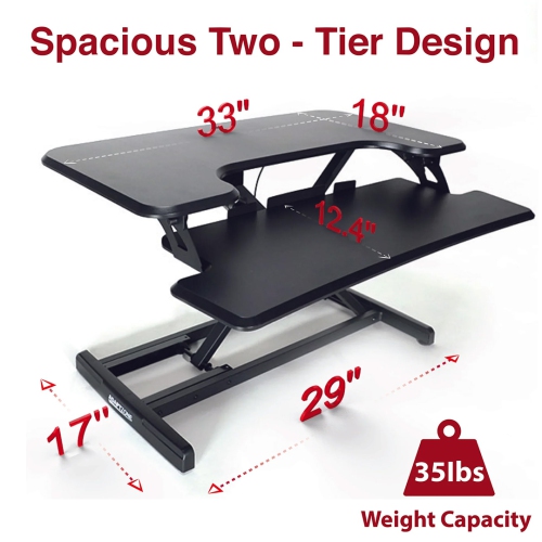 Standing Desk Converter 33", Height Adjustable Sit Stand Desk Riser | 35lbs Capacity | Adjustable Height Range 4.3"–19.3" | Removable Tray, Non-Slip