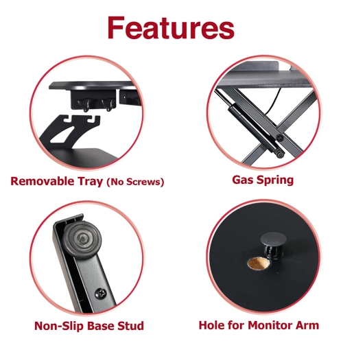 Standing Desk Converter 33", Height Adjustable Sit Stand Desk Riser | 35lbs Capacity | Adjustable Height Range 4.3"–19.3" | Removable Tray, Non-Slip