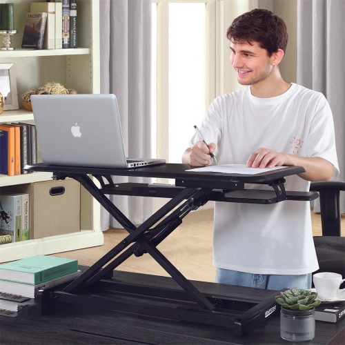 Standing Desk Converter 33", Height Adjustable Sit Stand Desk Riser | 35lbs Capacity | Adjustable Height Range 4.3"–19.3" | Removable Tray, Non-Slip
