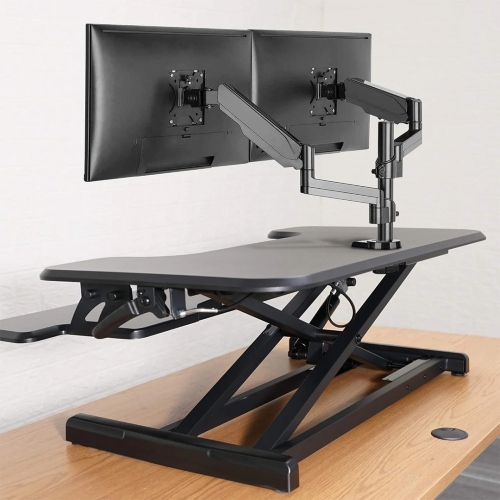 Standing Desk Converter 33", Height Adjustable Sit Stand Desk Riser | 35lbs Capacity | Adjustable Height Range 4.3"–19.3" | Removable Tray, Non-Slip