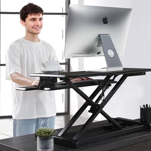 Standing Desk Converter 33", Height Adjustable Sit Stand Desk Riser | 35lbs Capacity | Adjustable Height Range 4.3"–19.3" | Removable Tray, Non-Slip