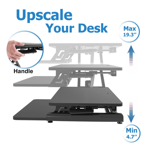 Surélévateur de bureau assis/debout réglable | Plateau supérieur de 35 po de large | Capacité de 35 lb | Hauteur ergonomique de 4,3 à 19,3 po |
