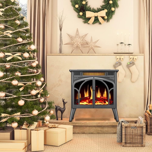 COWSAR Electric Fireplace Stove Freestanding Electric Fireplace Heater with 3D Flame, Remote Control,Fake Fireplace, Infrared, Overheat Safety