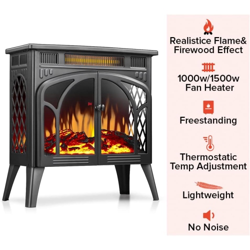COWSAR Electric Fireplace Stove Freestanding Electric Fireplace Heater with 3D Flame, Remote Control,Fake Fireplace, Infrared, Overheat Safety