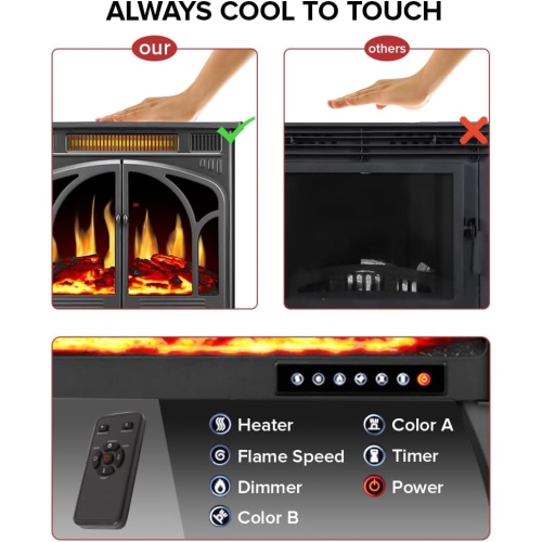 COWSAR Electric Fireplace Stove Freestanding Electric Fireplace Heater with 3D Flame, Remote Control,Fake Fireplace, Infrared, Overheat Safety