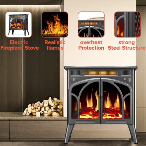COWSAR Electric Fireplace Stove Freestanding Electric Fireplace Heater with 3D Flame, Remote Control,Fake Fireplace, Infrared, Overheat Safety