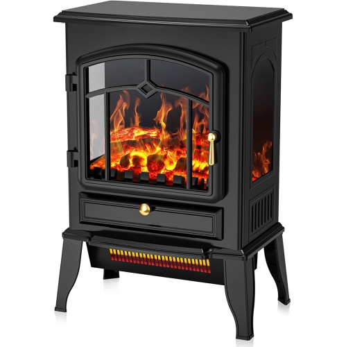COWSAR Electric Fireplace Stove, Freestanding Fireplace Heater with Realistic Flame, 1000/1500W Fireplace Heater, Overheating Safety Device,