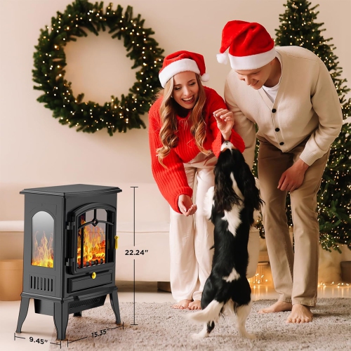 COWSAR Electric Fireplace Stove, Freestanding Fireplace Heater with Realistic Flame, 1000/1500W Fireplace Heater, Overheating Safety Device,