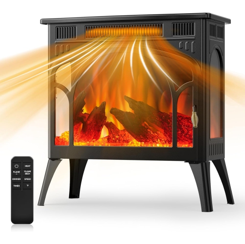 COWSAR  Realistic Flame Electric Fireplace Stove, 500/1500W Freestanding Fireplace Heater \w Remote Control And Timer, Adjustable Fireplace Stove