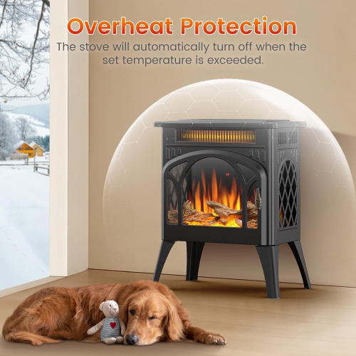 COWSAR Electric Fireplace Heater, 5100BTU/1500W Infrared Fireplace Stove with Remote Control, Realistic 3D Flame Effects, 8H Timer, Easy to Install,