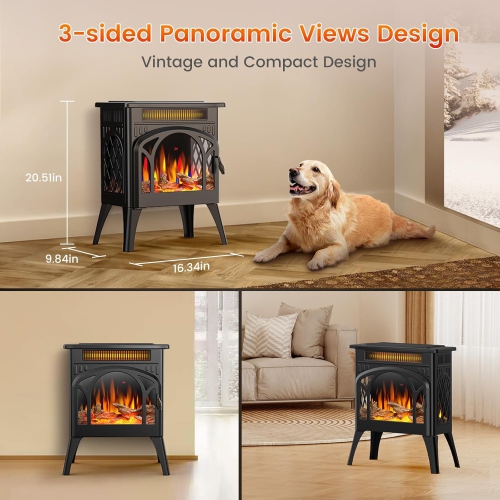 COWSAR Electric Fireplace Heater, 5100BTU/1500W Infrared Fireplace Stove with Remote Control, Realistic 3D Flame Effects, 8H Timer, Easy to Install,